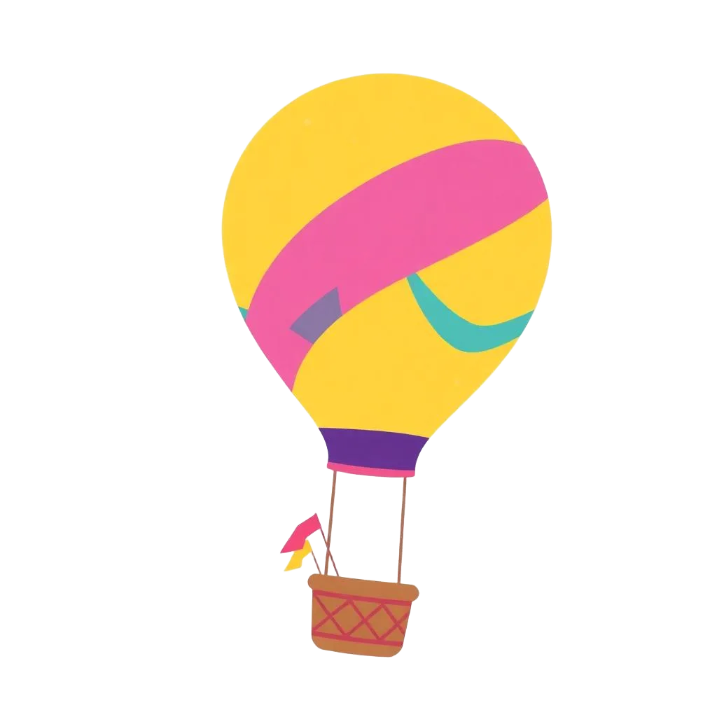 A colourful hot air balloon floating up
